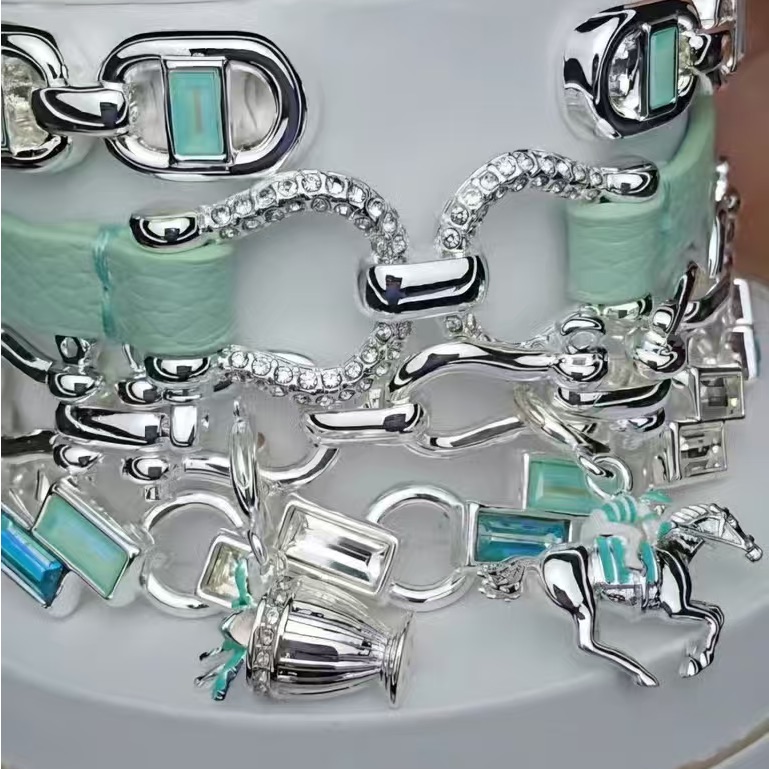 Sterling Silver Charm Bracelet With Mint Green Accents